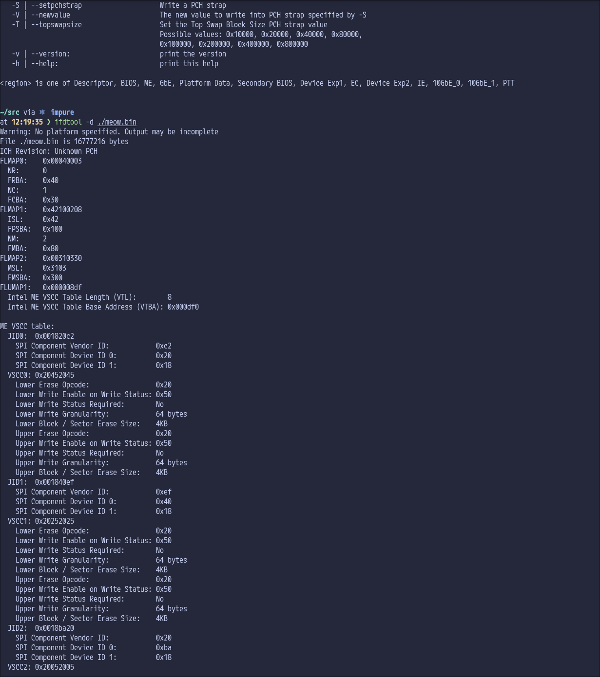 ifdtool showing an Intel Flash Descriptor